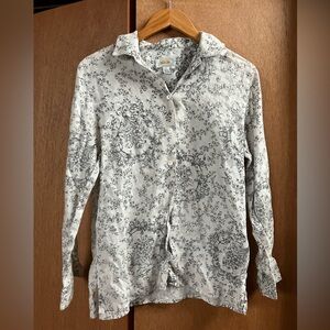 Talbots (Size 6) Floral Linen Buttondown Blouse Shirt Classic Garden Resort